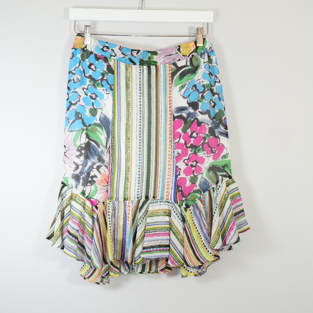 Colorful Skirt Floral Stripe Ruffle Summer Soft Girl Feminine Coquette Midi MP